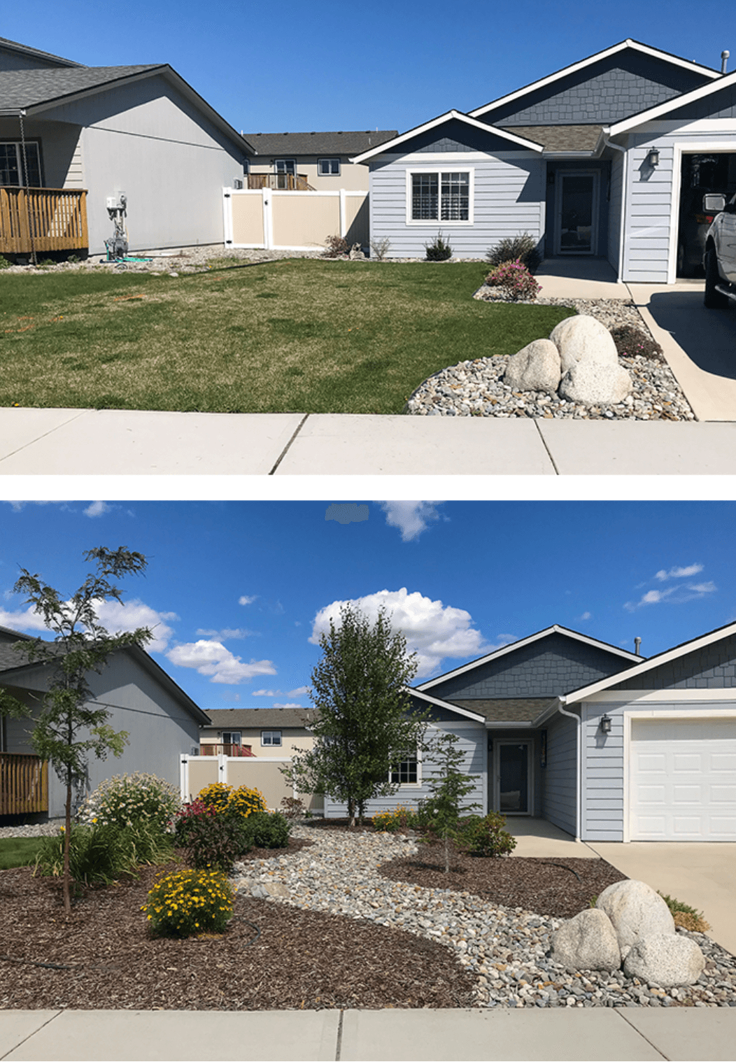 Kelson front-yard xeriscape before and after transformation